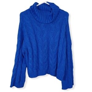 Sun + Moon Blue Turtleneck Cable Knit Sweater Size Large